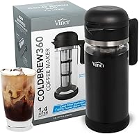 Vinci Cold Brew 360 Glass Coffee Maker - Patented Dual Filter Tech for 50% Faster Brew, 1.4L Smooth Iced Coffee (47oz)