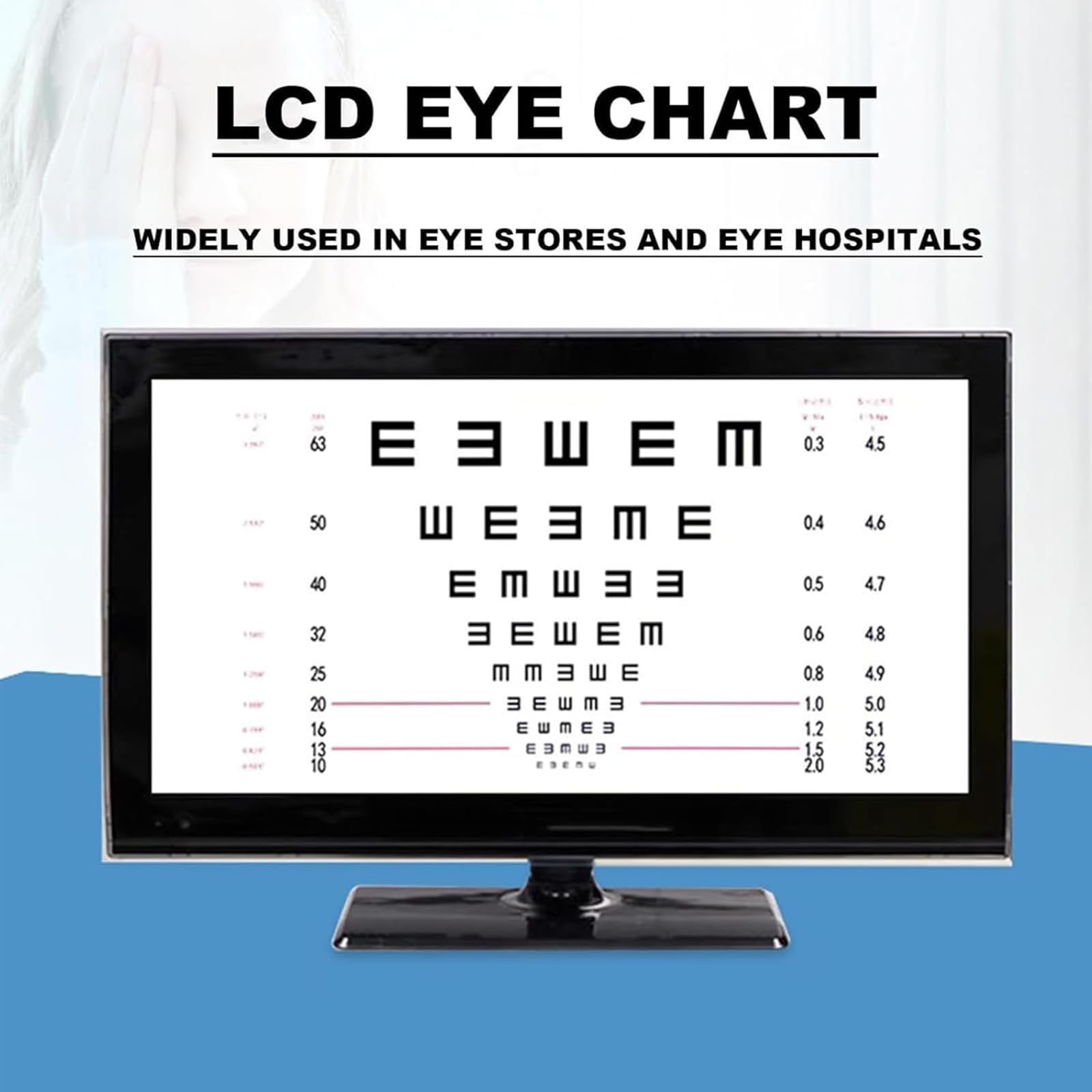LCD Vision Chart mit Fernbedienung, 300+ Ziele, großer Bildschirm, einstellbarer Abstand für Augenuntersuchungen