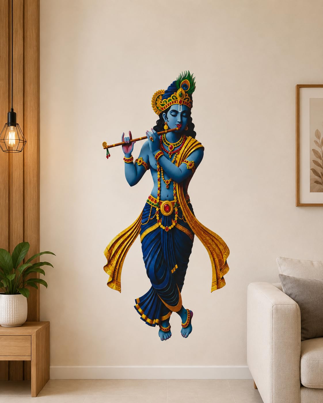 Lord Krishna Playing Flute Wall Sticker, 3D-Inspired Design, Vibrant Multicolour, Self-Adhesive, 60.96 x 30.48 cm-image-16