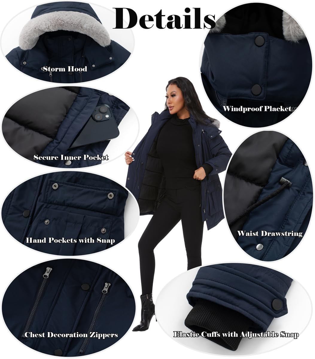 Women's Quilted Winter Coat (Standard & Plus Size) Warm Puffer Jacket Thicken Parka with Removable Hood - Image 6