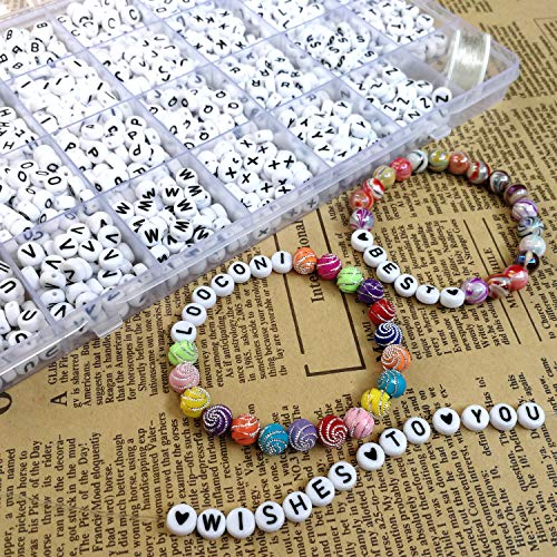 image for Looconi Amaney 1400 Pieces Letter Beads A-Z and Elastic Line Heart Bea