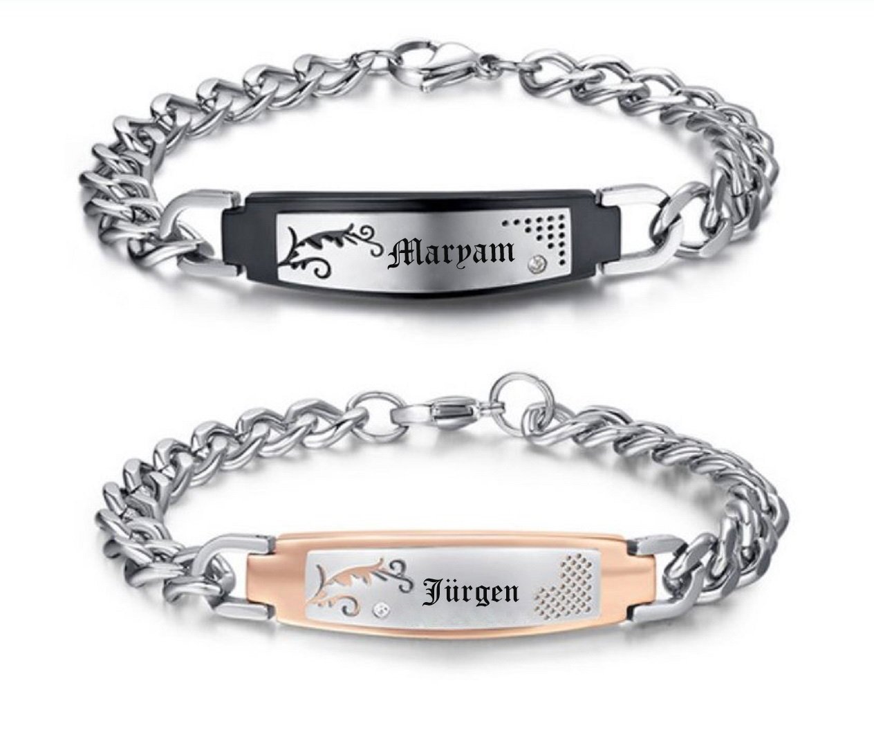 Wunderschöne ID Edelstahl Armbänder Partnerarmbänder Paar mit Gravur nach Wunsch TOP Armband