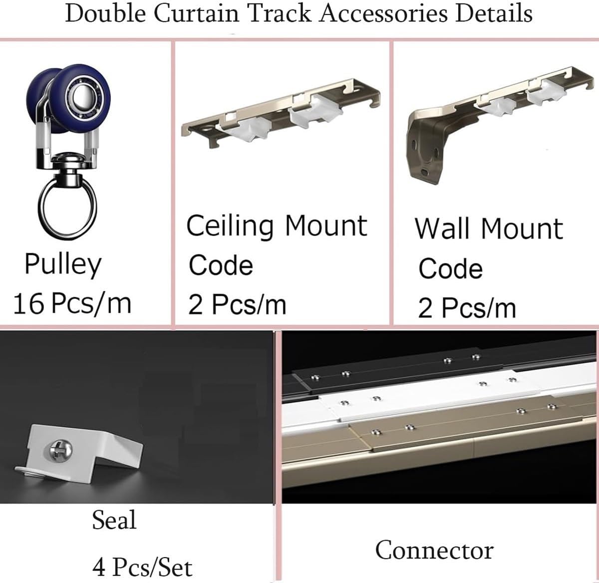 Double Curtain Rods for Windows Double Curtain Track Ceiling/Wall Mount 5.58ft 6.56ft 6.89ft 7.22ft Heavy-Duty Slilent Aluminum Curtains Tracks for Bedroom Living Room(Wall Mount,7.22ft)