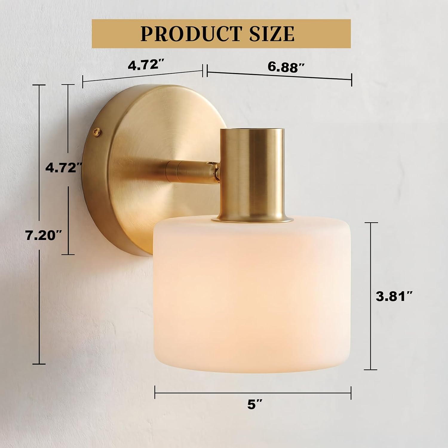White Ceramic Wall Sconce, 5" Modern Wall Mount Light with Brass Finsh Plated, Small Wall Lamp for Bedroom, Living Room, Porch, Kitchen