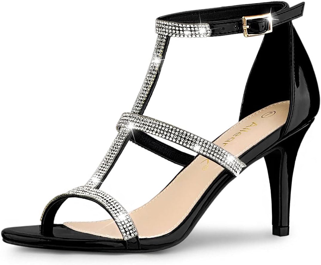 Allegra K Women's Rhinestone Ankle Strap Stiletto High Heel Sandals