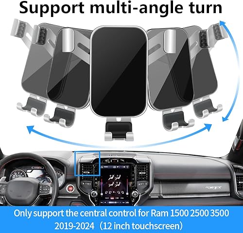 Miniatura 4 de LUNQIN Soporte de teléfono de coche para Dodge Ram 2019-2024 1500 2500 3500 (pantalla táctil de 12 pulgadas), camionetas, accesorios de automóvil,