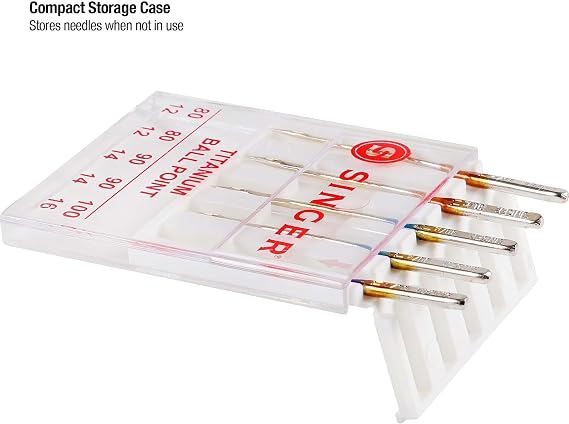 SINGER Ball Point Titanium Machine Needles, Knit Fabric, 5 Count | Titanium ball-point machine needles for knit fabrics, 5 count; 4x longer lasting, resist heat and breakage, fit most