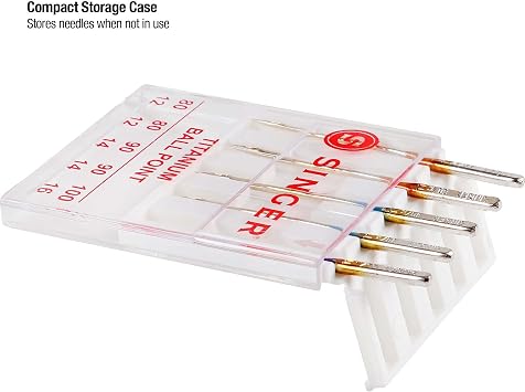 SINGER Ball Point Titanium Machine Needles, Knit Fabric, 5 Count | Titanium ball-point machine needles for knit fabrics, 5 count; 4x longer lasting, resist heat and breakage, fit most