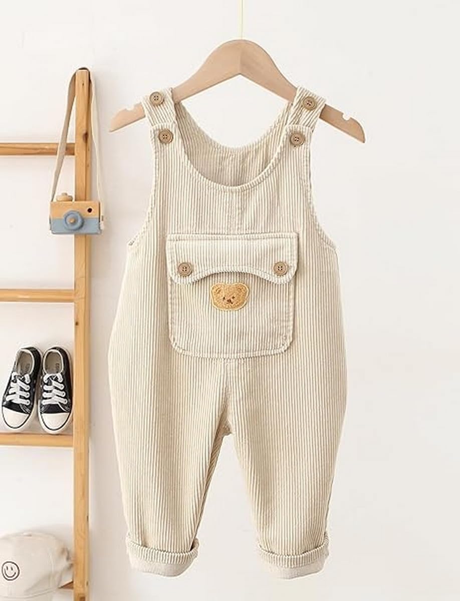 Salopette Bambini Bimba in Velluto a Coste Tuta Pantaloni Bambini Unisex con Bottoni Bretelle Comodo Cotone Pagliaccetto Senza Maniche con Motivo dell Orso