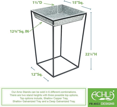 Miniatura 2 de Achla Designs Arne soporte para plantas, 22 pulgadas de alto con bandeja galvanizada poco profunda