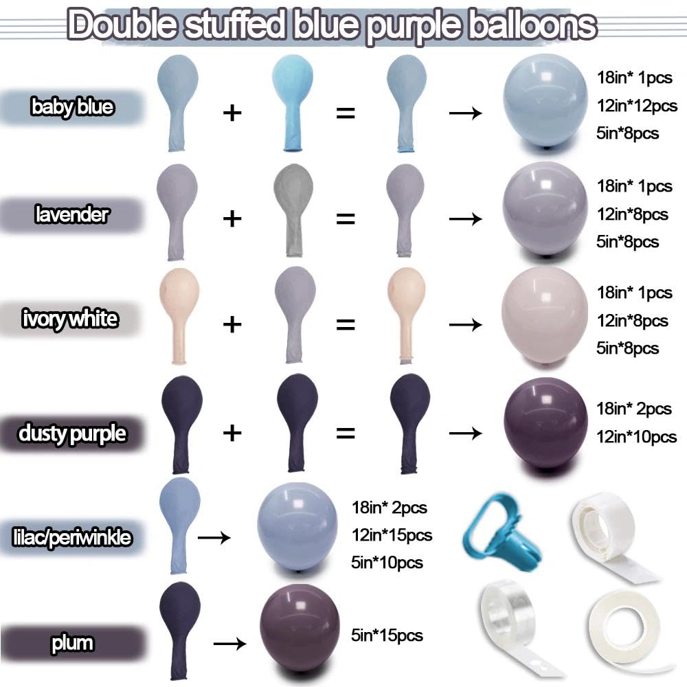 Baby Blue Purple Balloon Arch Doppio Farcito Lavanda Bianco Balloon Garland
