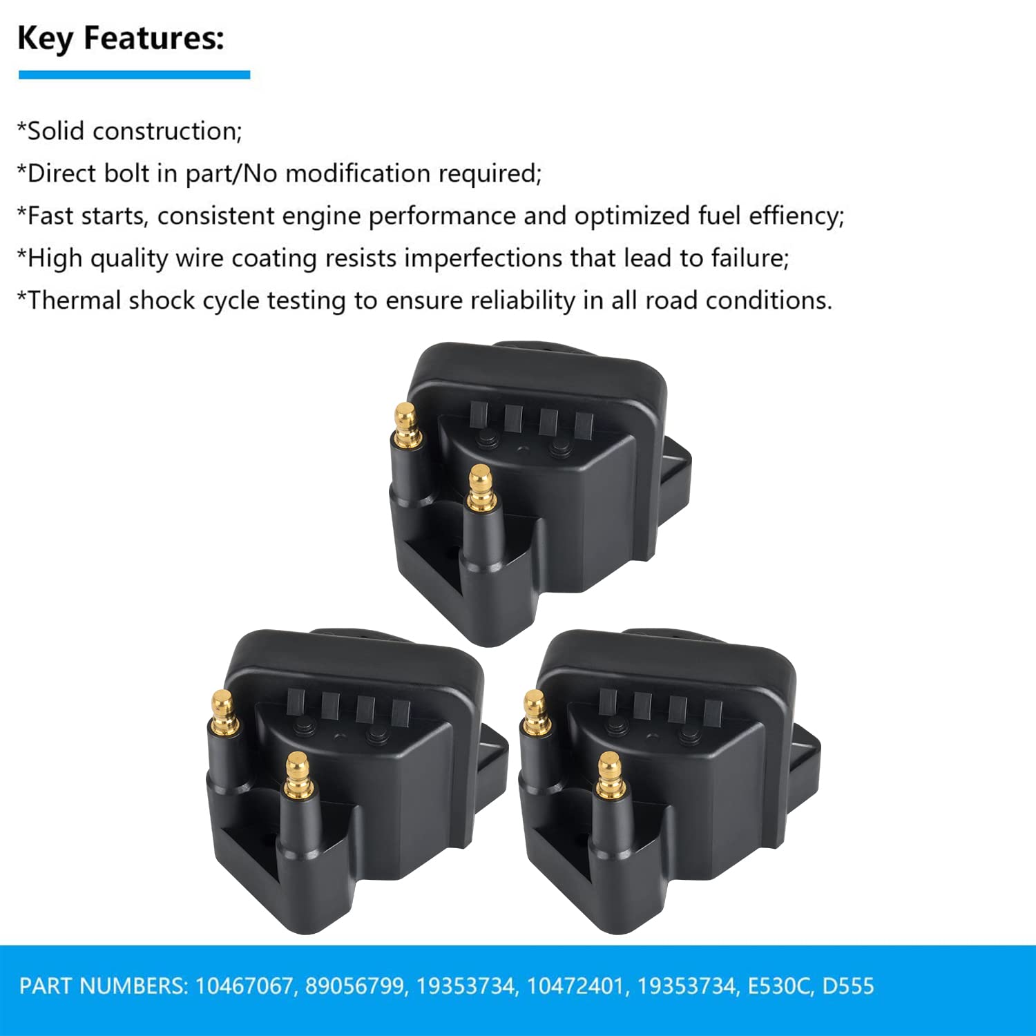 Ignition Coil Pack of 3 Replacement for 3.8L L4 V6 - Buick Lesabre LaCrosse, Chevy Impala Monte Carlo, Pontiac Grand Prix 1991-2008, Replace OE# 10467067 DR39 E530C D555 C849 5C1058