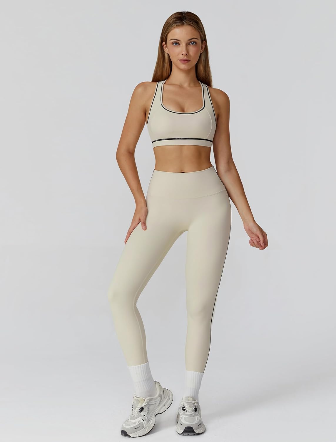 Workout Sets for Women 3 Piece Contrast Long Sleeve Jacket with Sports Bra High Waisted Yoga Leggings Active Jogger Outfits - Image 4