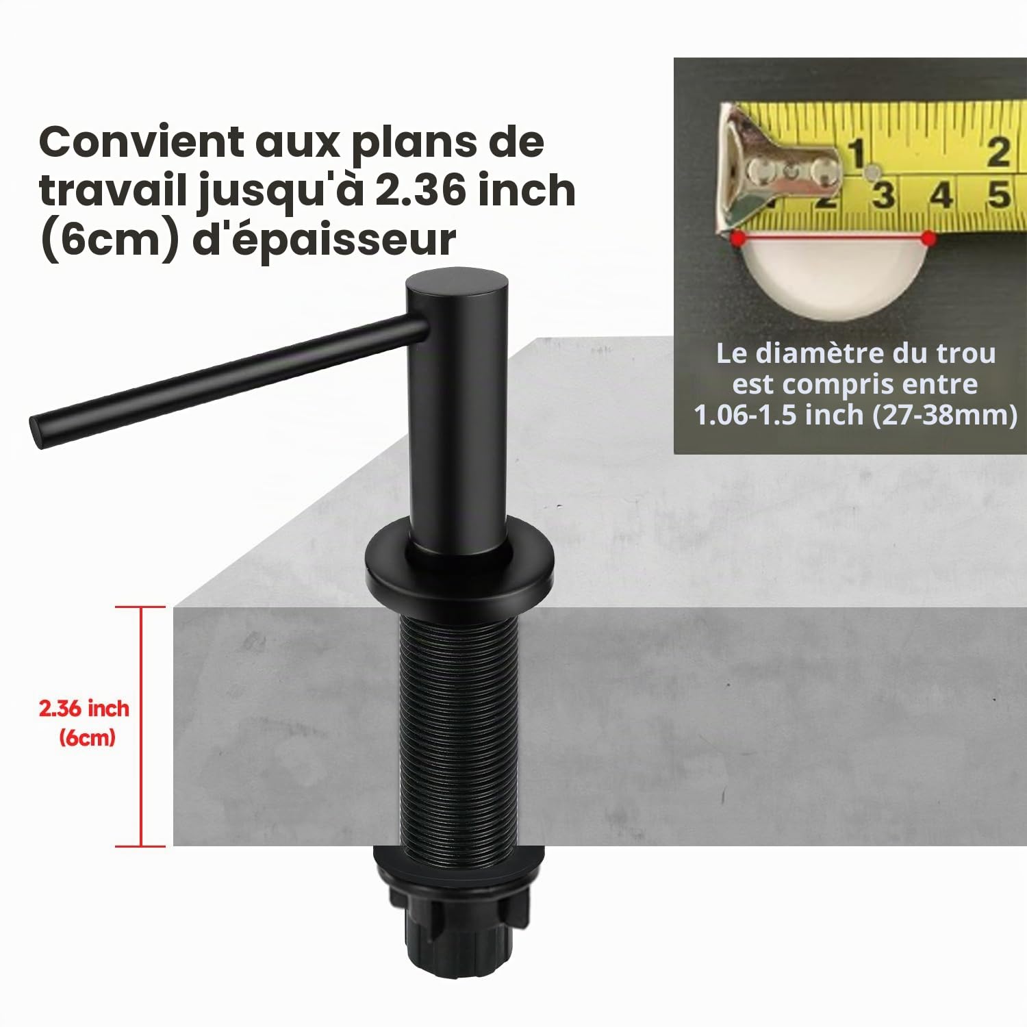 Distributeur Savon Encastrable AIKE pour Cuisine et Salle de Bain, avec Pompe en Acier Inoxydable, Bouteille de 500 ML, Remplissage du Haut, Noir