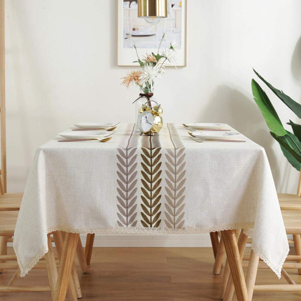 Nappe De Table Coton Lin 1 Pièces Lin Trois Fils Brodé Dentelle Coton Nappe Nappe Carrée Nappe Multifonctionnelle Couverture Serviette Tissu 135X250Cm