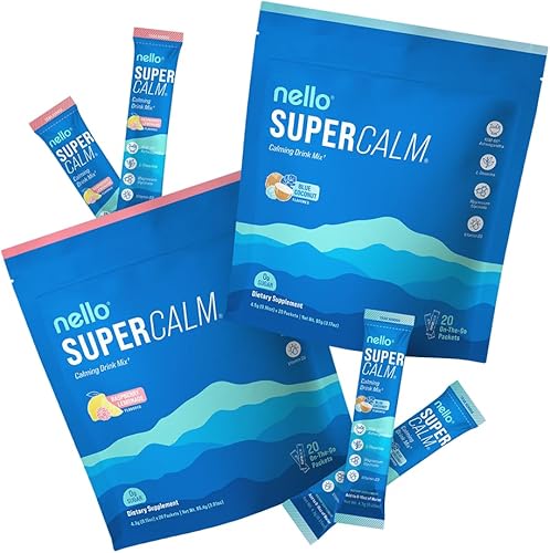 Nello Supercalm - Mezcla de bebida  Limonada de coco azul y frambuesa KSM 66, suplemento de glicinato de magnesio y L-teanina  Apoyo para el enfoque