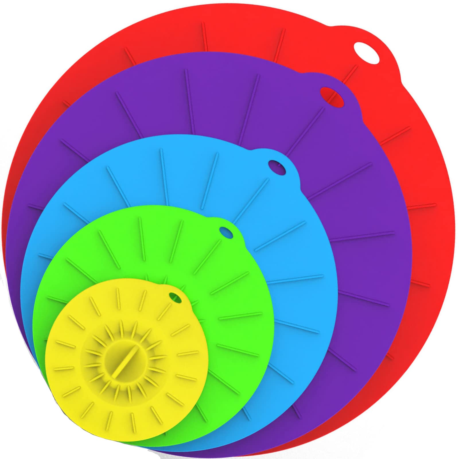 Silicone Lids, Microwave Splatter Cover, 5 Sizes Reusable Heat Resistant Food Suction Lids fits Cups, Bowls, Plates, Pots, Pans, Skillets, Stove Top, Oven, Fridge, BPA Free