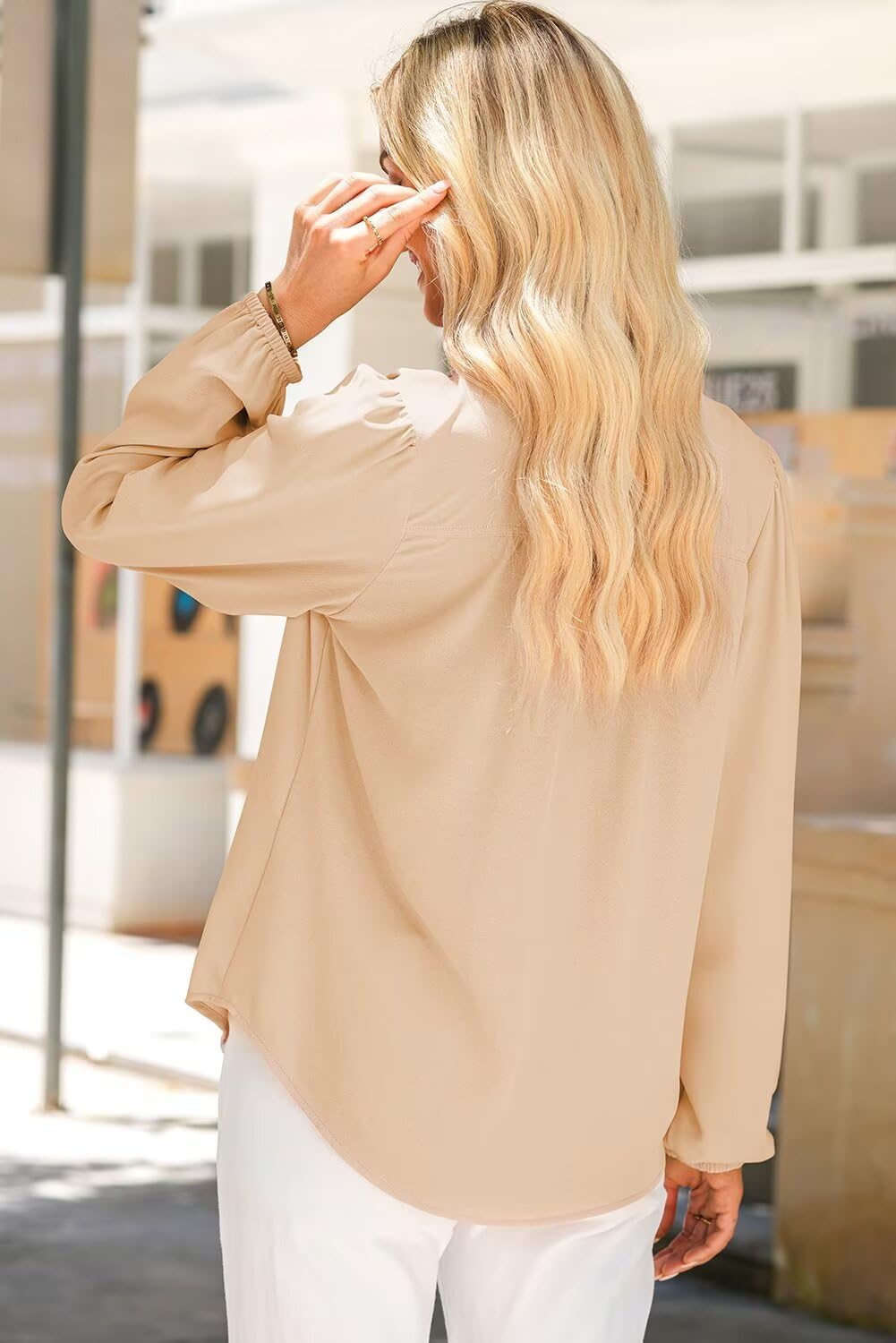 Dokotoo Womens Tops Blouses for Women Dressy Casual Button Down Shirts V Neck Long Sleeve Shirts Business Work Blouses - Image 4