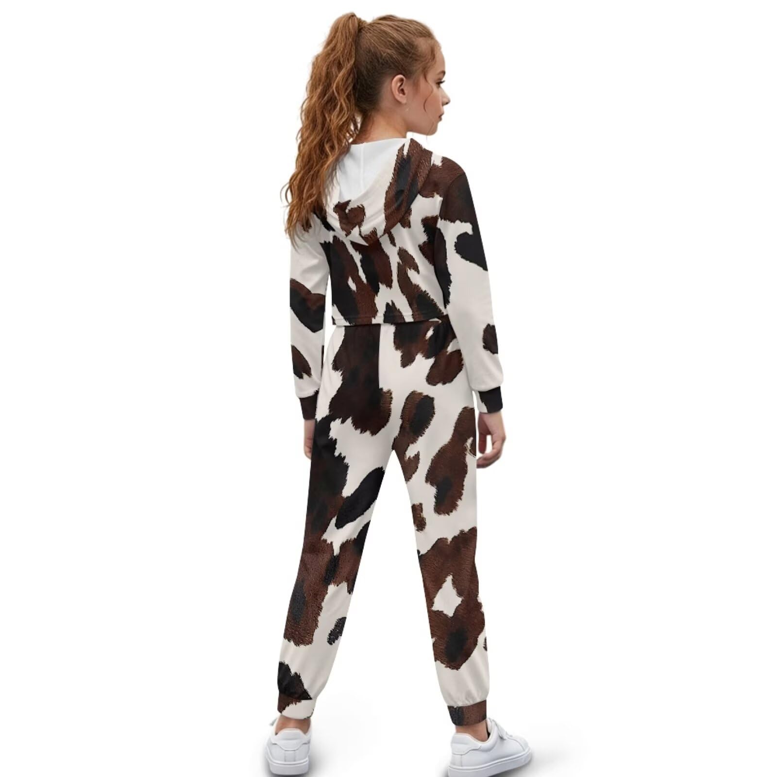 Dziewczęcy dres 2-częściowy pulower crop bluza z kapturem + spodnie dresowe dla dzieci sportowe zestawy joggersów ubrania preppy