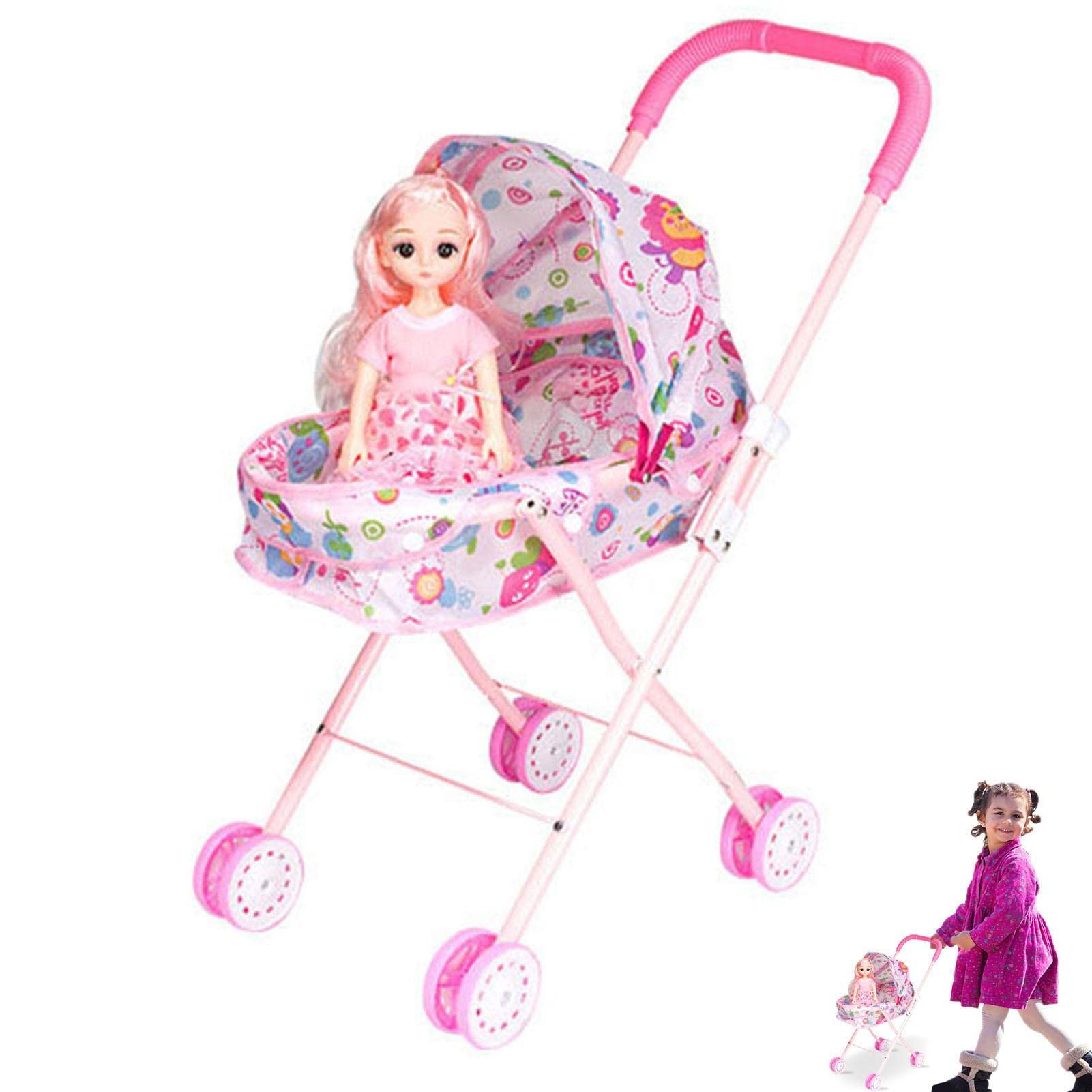 ビスクドール　ミニチュアベビーカー 付き Amazon | 人形ベビーカー、人形付き軽量&折りたたみ式ベビーカー、調節