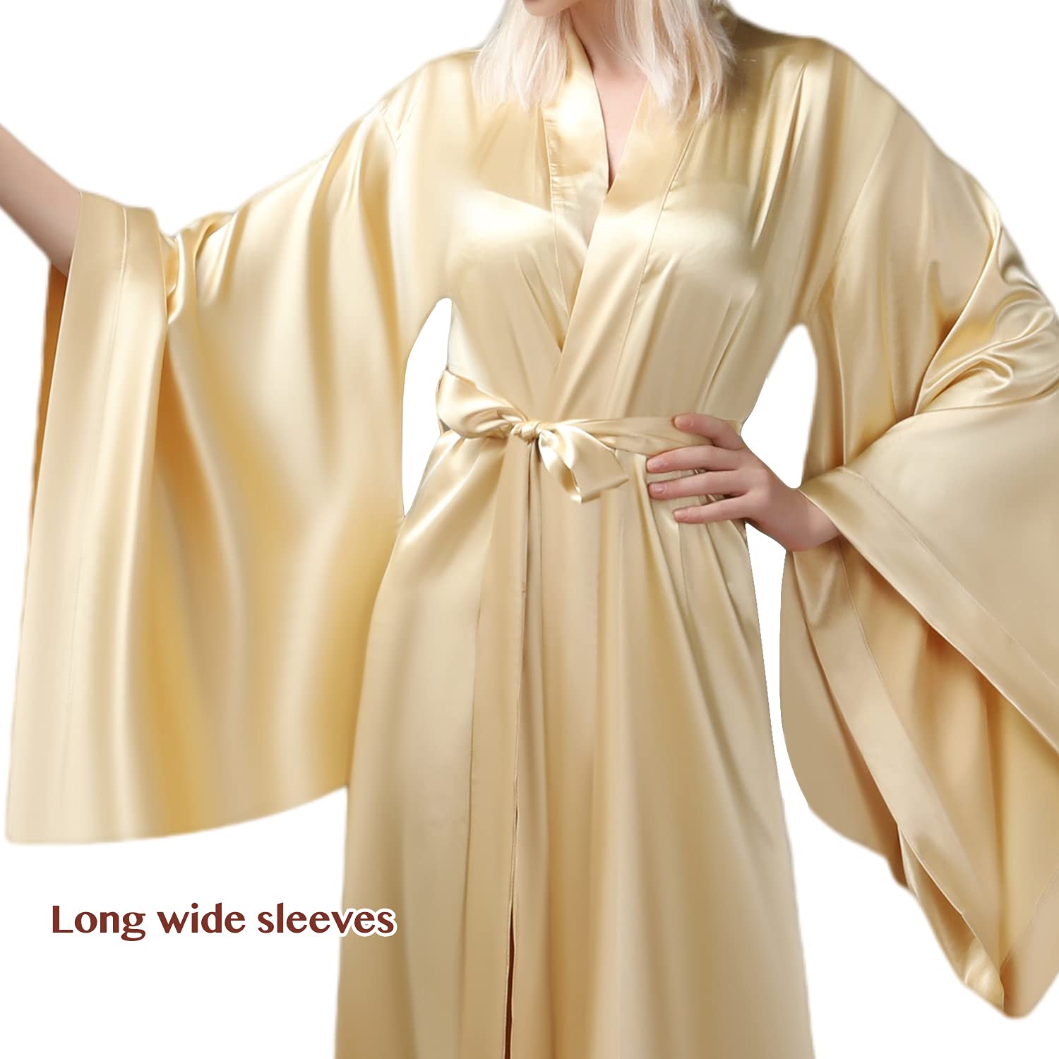 Damen Kimono Bademantel Lang Seide Bademantel Hochzeit Party Bademantel Satin Nachtwäsche Loungewear Plus Size