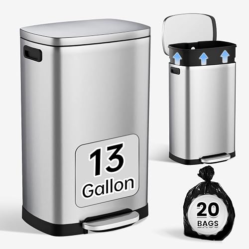 ELPHECO Kitchen Trash Can with Lid 13 Gal Stainless Steel Silver