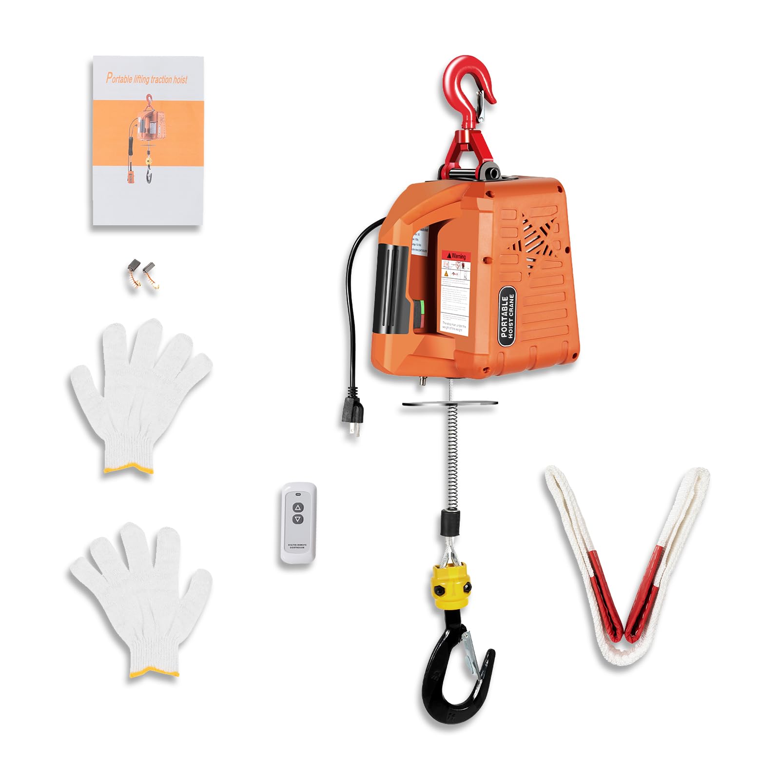 Electric Hoist Winch 500kg/1,100lb Portable Electric Winch w/Wireless Remote Control - Vertically & Horizontally Lift