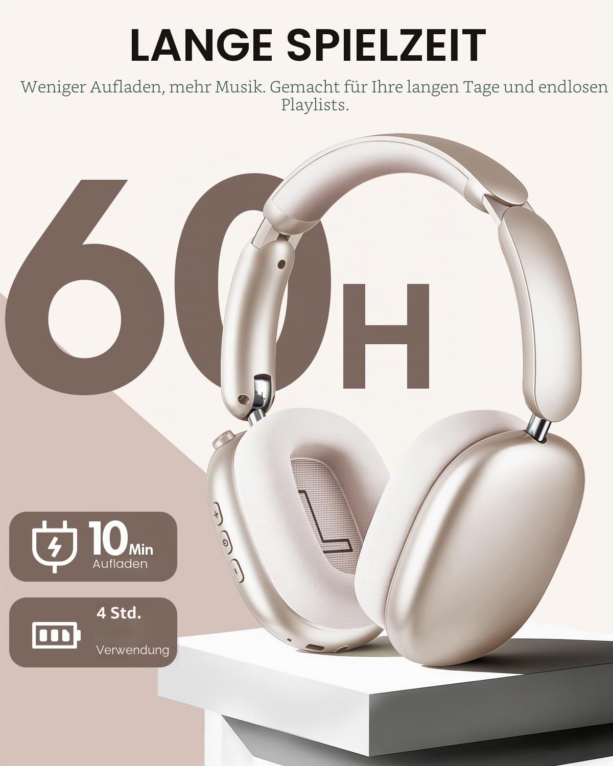 Wentronic Y02 Aktive Noise Cancelling Kopfhörer,60 Std.5 EQ-Musikmodi,Hi-Res-Audio,Tiefe Bässe,faltbares kabelloses Over-Ear-Bluetooth 5.4-Headset,atmungsaktive Leder-Ohrpolster (Sternenlicht)