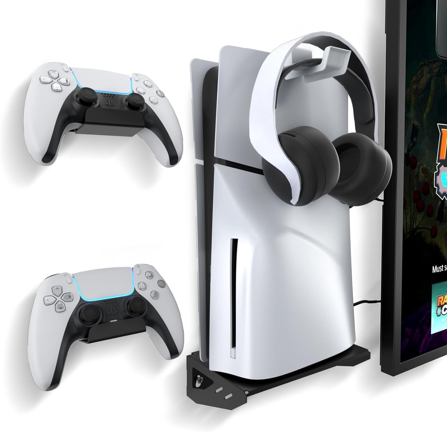 TMG Wall Mount Kit for PS5 Slim 2023 (Disc and Digital Edition), PS5 Slim Wall Mount Stand with 2 Controller Holders and 1 Headphone Hook, Upgraded Floating PS5 Wall Mount with Screw Fixing - Black (B0CSG45SLV) Amazon Price History, Amazon Price Tracker