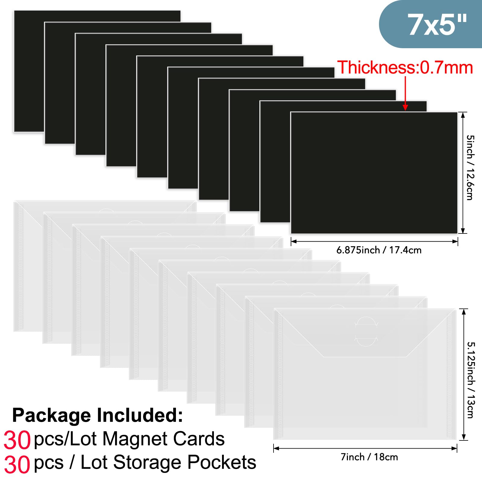 60PCS Dies & Stamps Storage Pockets and Magnet Sheets,0.7mm Thickness Magnetic Sheets for Dies Storage,7X5inch Craft Die Storage Envelopes,Magnetic Die Storage, Stamp and Die Storage Pockets