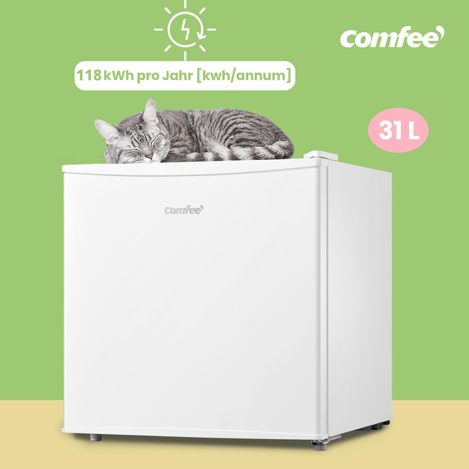 COMFEE' RCU40WH3EU(E) Mini Congelatore 31 L, Congelatore Compatto con Porta Reversibile, Classe 4 Stelle, Silenzioso, Termostato Regolabile, Ripiano Rimovibile, Bianco