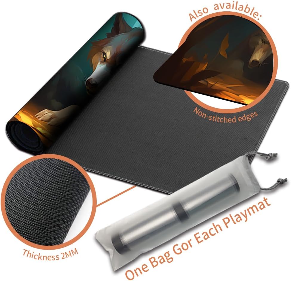 Board Game Pad MTG Playmat + Free Waterproof Bag, TCG Solitaire Table Game Pad Size 24 x 14 inche Mouse Mat Compatible with MTG TCG (Ferocious PUP Playmat)