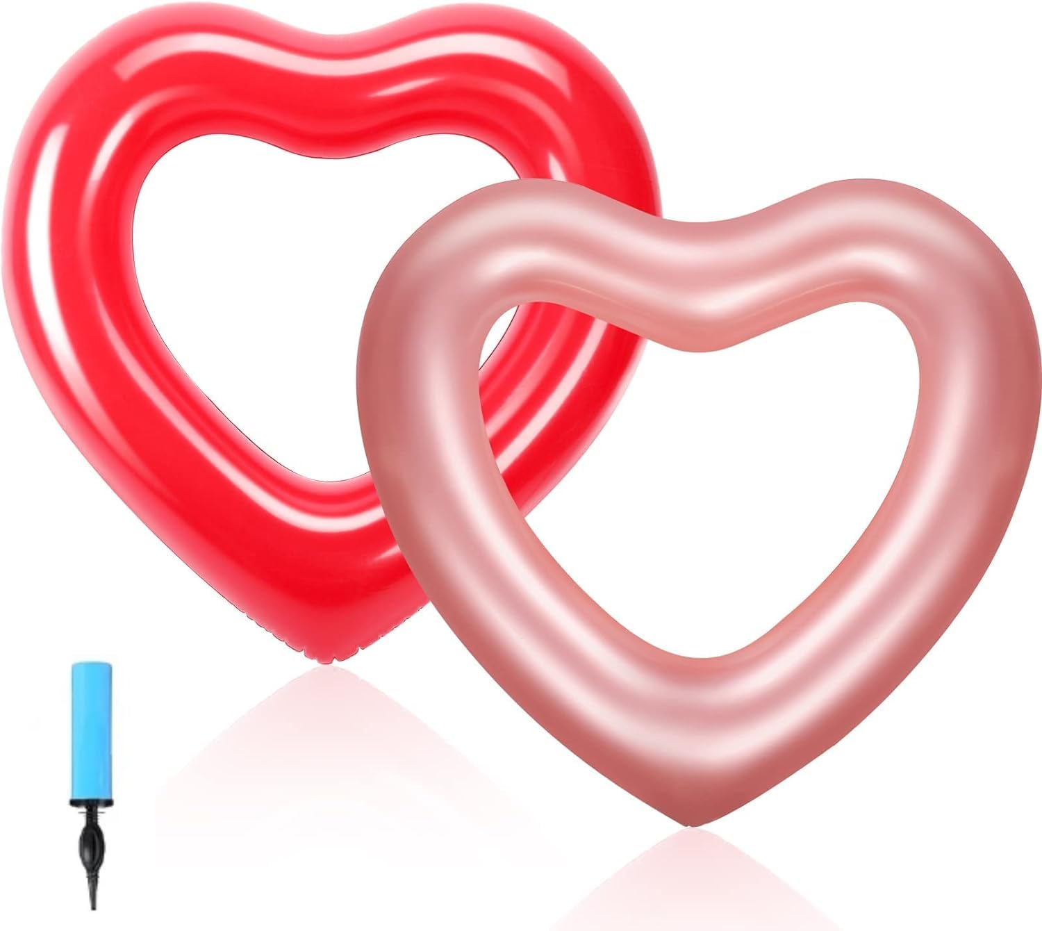 LUCKY-D 2 Pcs Heart Pool Float Inflatable Swim Rings, 120cm Bachelorette Party Pool Float Loungers Tube, Heart Shaped Summer Swimming Ring, Water Fun Beach Party for Adults