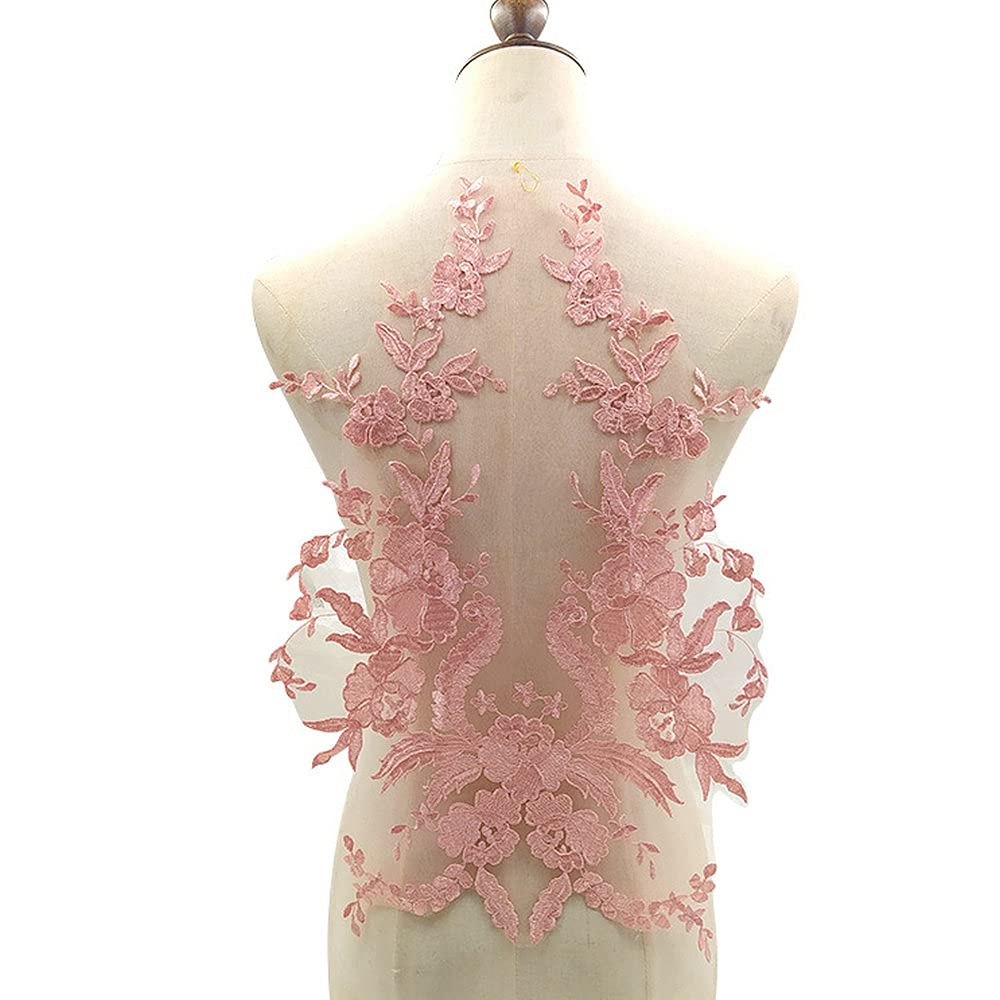 FEEPOP Lace Fabric Cotton Embroidered Applique DIY High-end Handmade Wedding Dress (Watermelon Red)