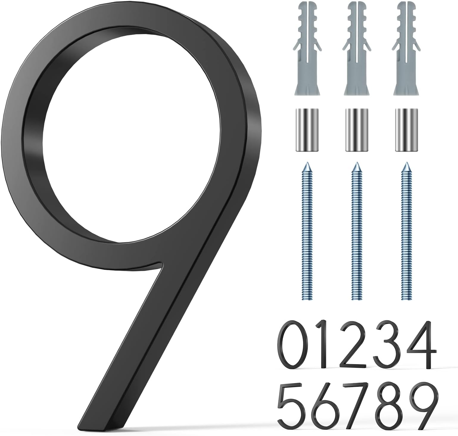 5"House Numbers Stainless Steel Floating - Address Numbers for Houses, for Outdoor Mailbox Yard Home Wall Door Garage Gate With Matching Screws, 911 Visibility Signage (small 9)