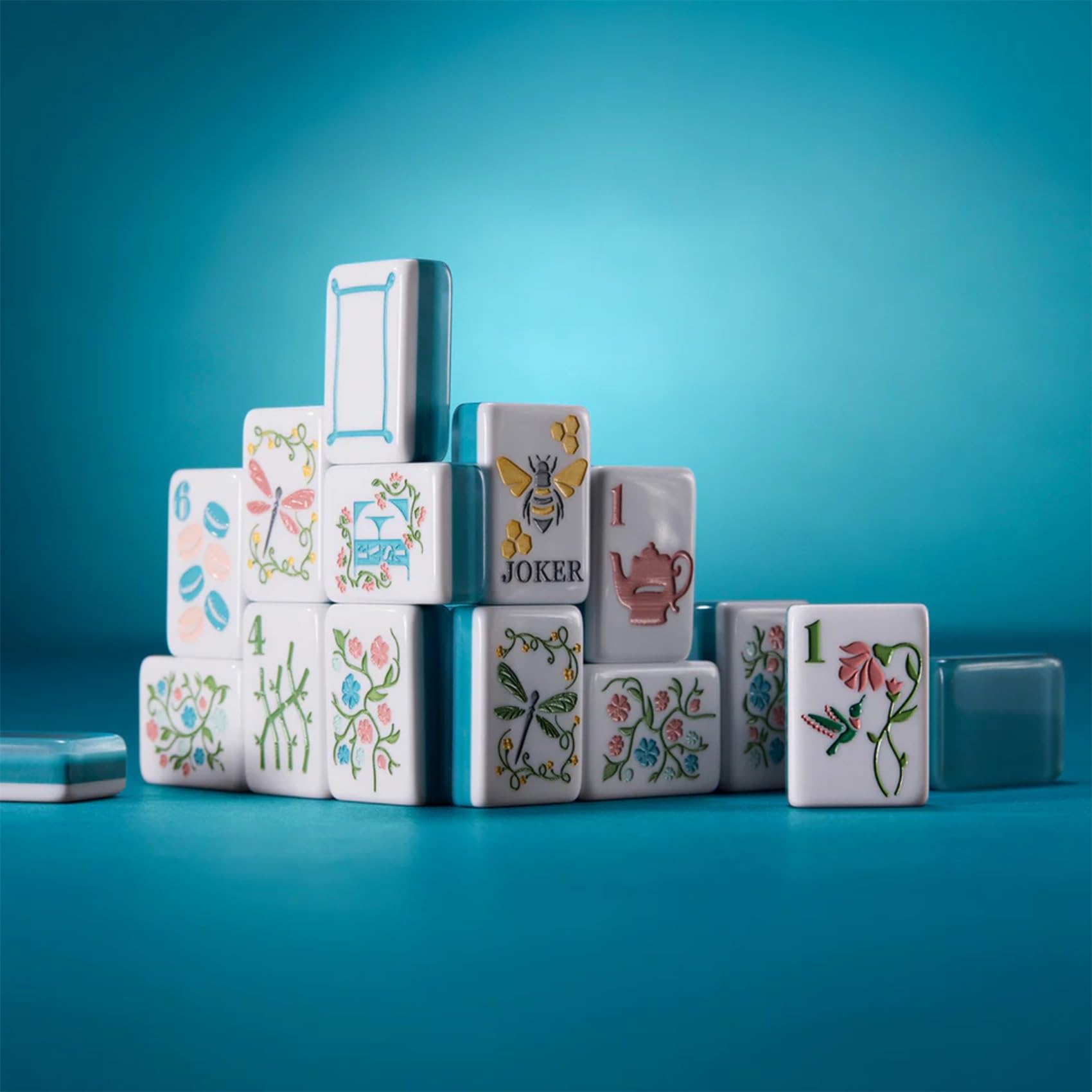 Genérico Juego de Mahjong, Juego de Azulejos de Mahjong de múltiples Temas con Bolsa de Transporte, Dados
