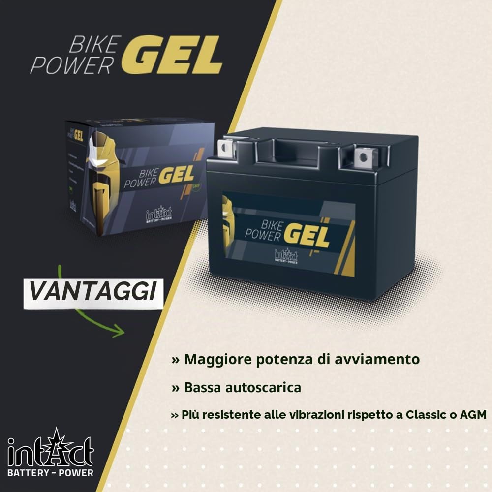 intAct - BATTERIA GEL PER MOTOCICLI Bike-Power GEL12-9-BS. Sostituisce YTX9, YTX9-BS. Batteria per moto 12V 8Ah 170A. Dimensioni: 150x87x105 mm. Con una potenza di avviamento superiore del 30%.
