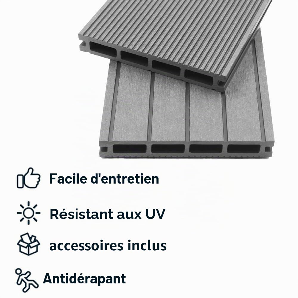 Home Deluxe - Lames de terrasse en WPC SAMANA - Gris clair, 30 m² - Sous-construction et accessoires complets inclus I Sol de terrasse Bordure de piscine Revêtement de balcon