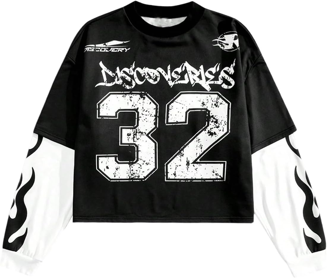 SOLY HUX Men's Y2k Jersey Shirts Number Print Graphic Tees Long Sleeve Crewneck Color Block 2 in 1 T Shirt Streetwear