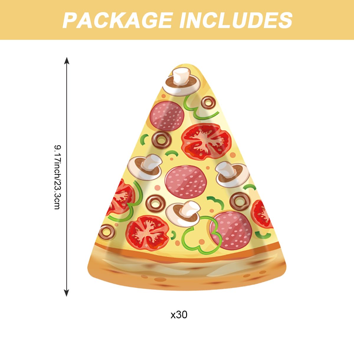 30 platos desechables en forma de pizza (9 pulgadas) divertidos para cumpleaños de niños, fiesta de pizza, baby shower, picnic, platos de papel decorativos para niños y niñas, decoración
