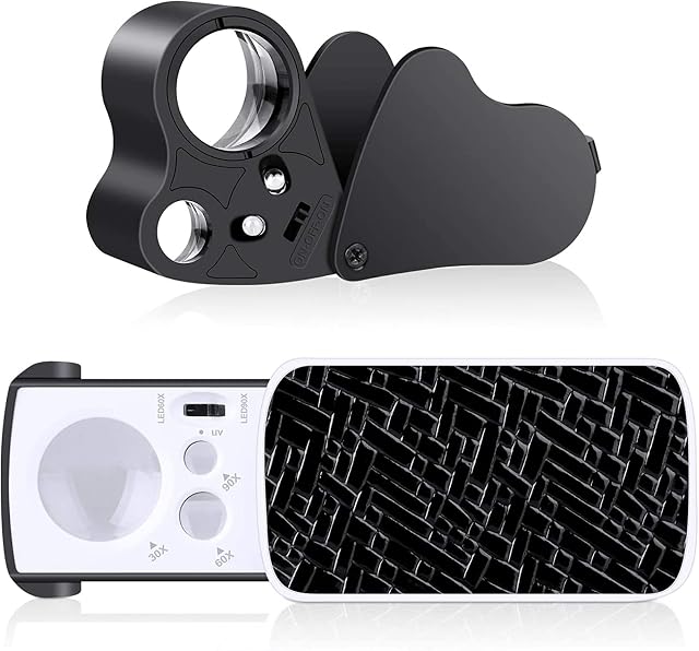 2 Pack LED Jewelers Loupe, 30X 60X 90X Portable Eye Illuminated Loupe Magnifier with LED Light Magnifying Glass for Craft Work Jewelry Coins Gems Stamps Watches Rocks