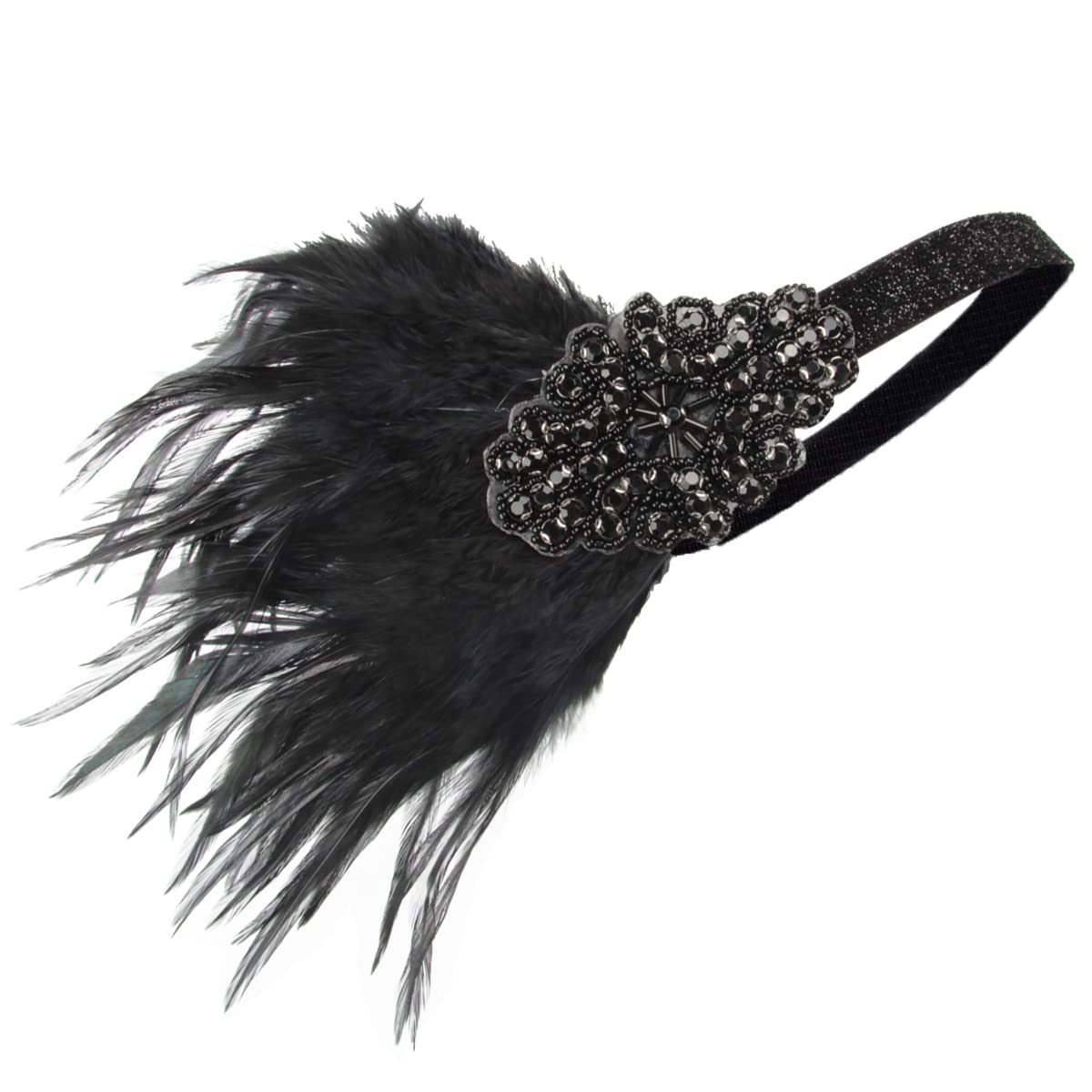 LOWOSAIWOR 1920s Gatsby Headpiece Black Flapper Headband for Women 20s headband for Gatsby Party
