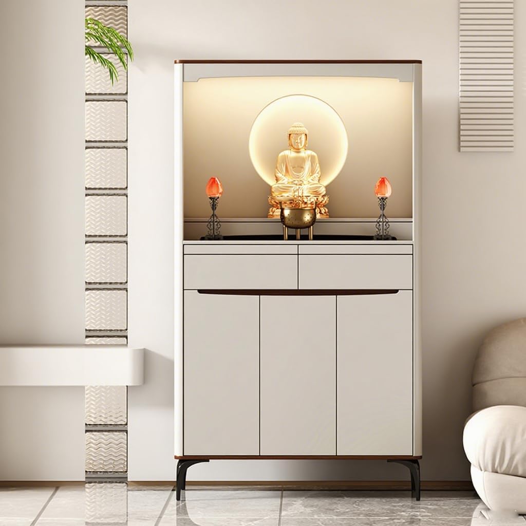 Buddhist Altar New Chinese Style Cabinet with Storage, Shrine Altar Table, Buddha Niche Chinese Cabinet, Meditation Pedestal Offering Table (108x40x188.5cm with Light)