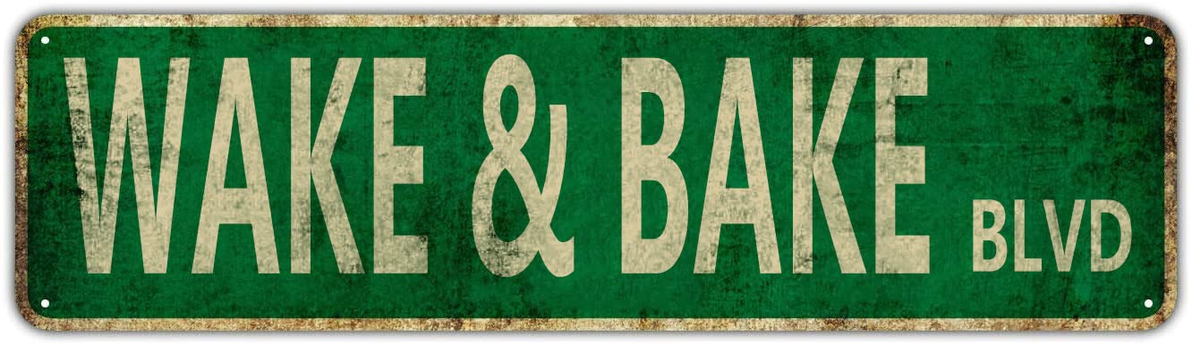 Vintage Tin Sign - Wake & Bake Blvd - Retro Metal Sign for Home Bar, Coffee Garden, Indoor/Outdoor Decor - 4"16"