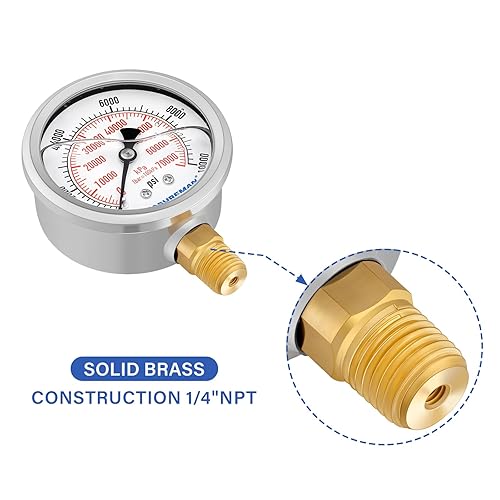 Miniatura 29 de MEASUREMAN - Manómetro relleno de líquido, tamaño del dial de 2.5 pulgadas, 0 a 200 psi/kPa, caja de acero inoxidable 304, montaje inferior NPT