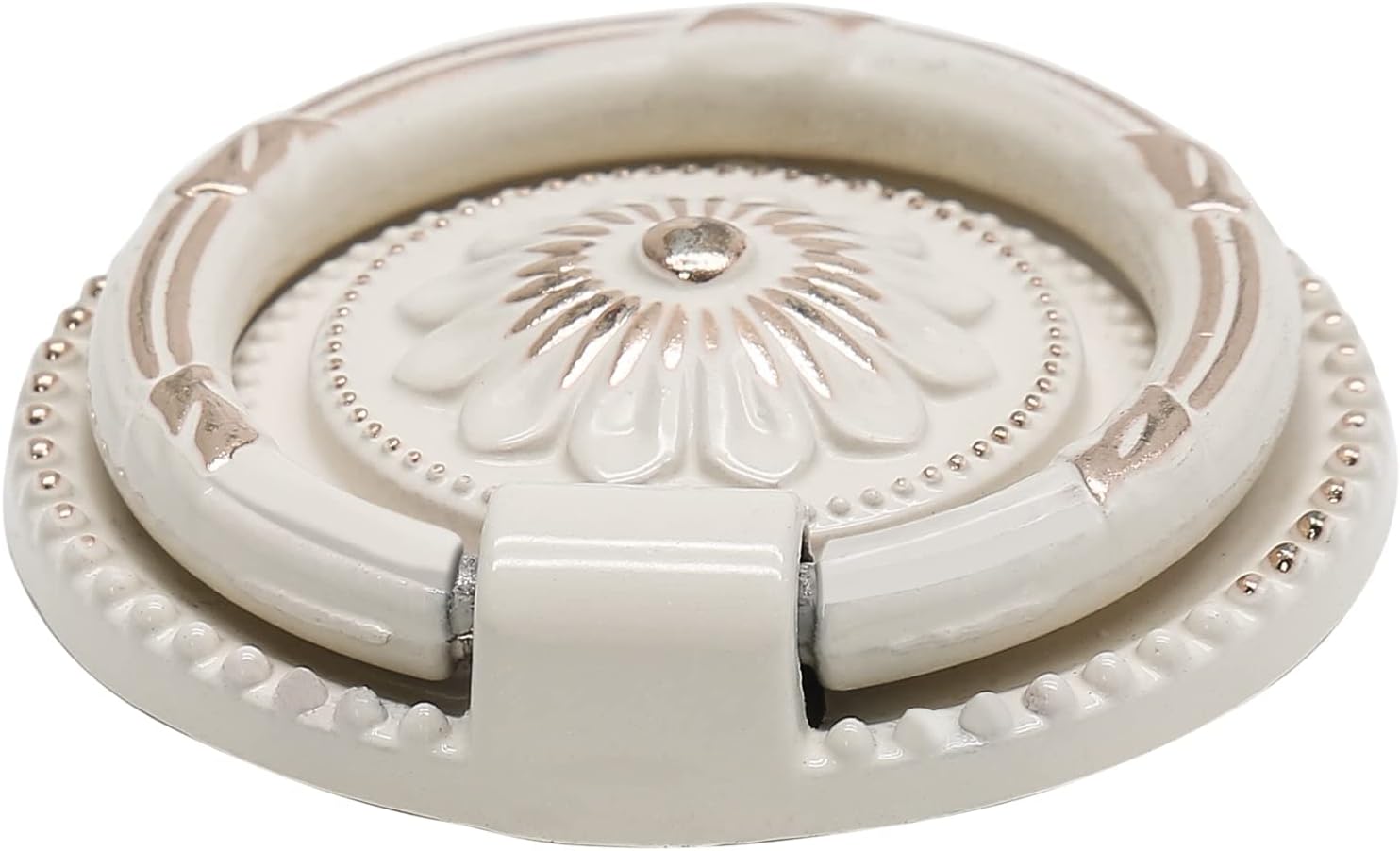 Bivethoi 6pcs Antique White Cabinet Knobs, Drop Ring Drawer Pulls Round Dresser Knobs Handles with Screws, Vintage Drawer Knobs Pulls Handles Hardware for Kitchen Cupboard Vanity Nightstand