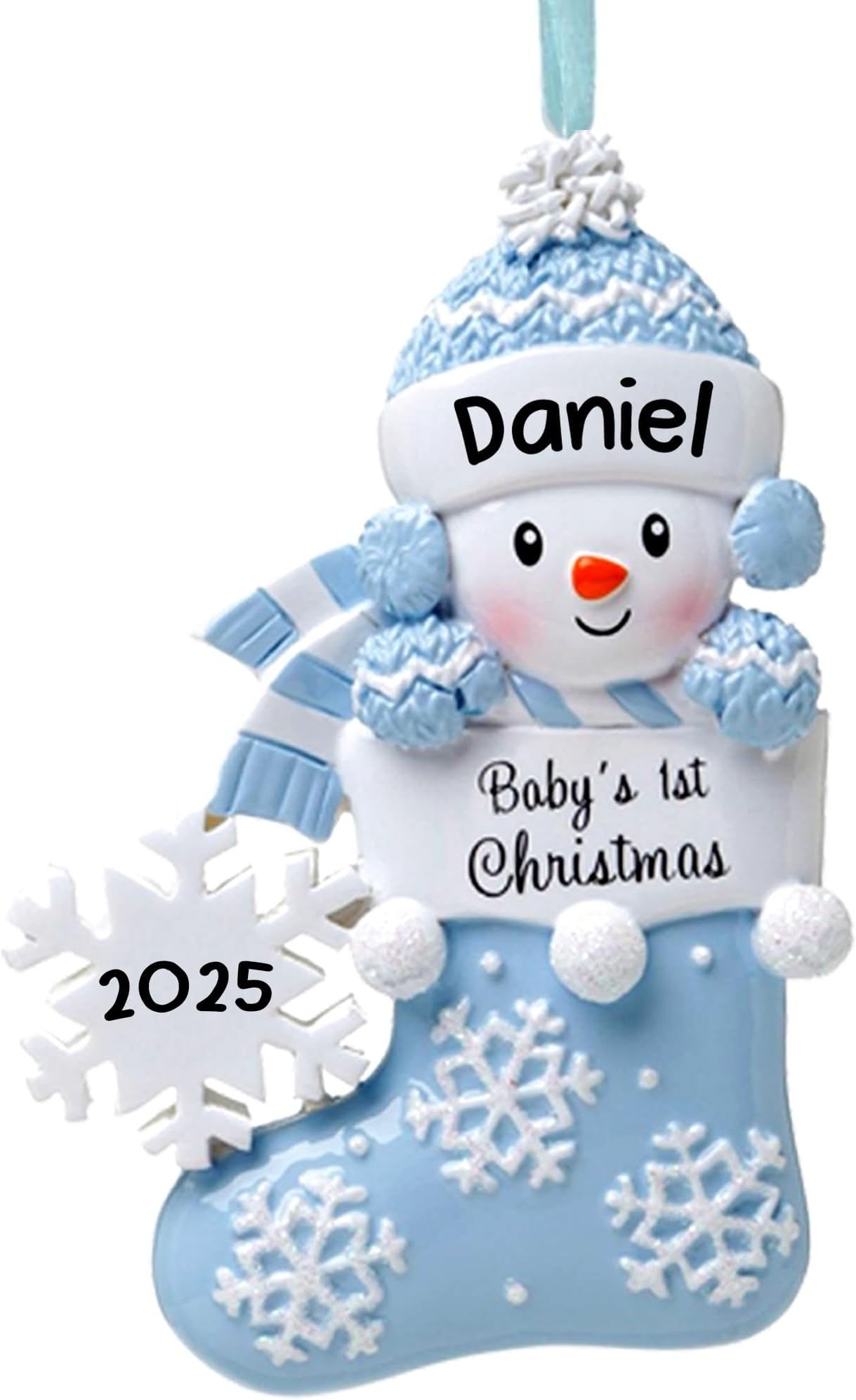 2025 Babys First Christmas Personalized Ornament Boy, Babies First, Grandson 1st Gift, Newborn Baby Gift Ideas, Baby's First Christmas 2025 - Handpainted Blue Ornament