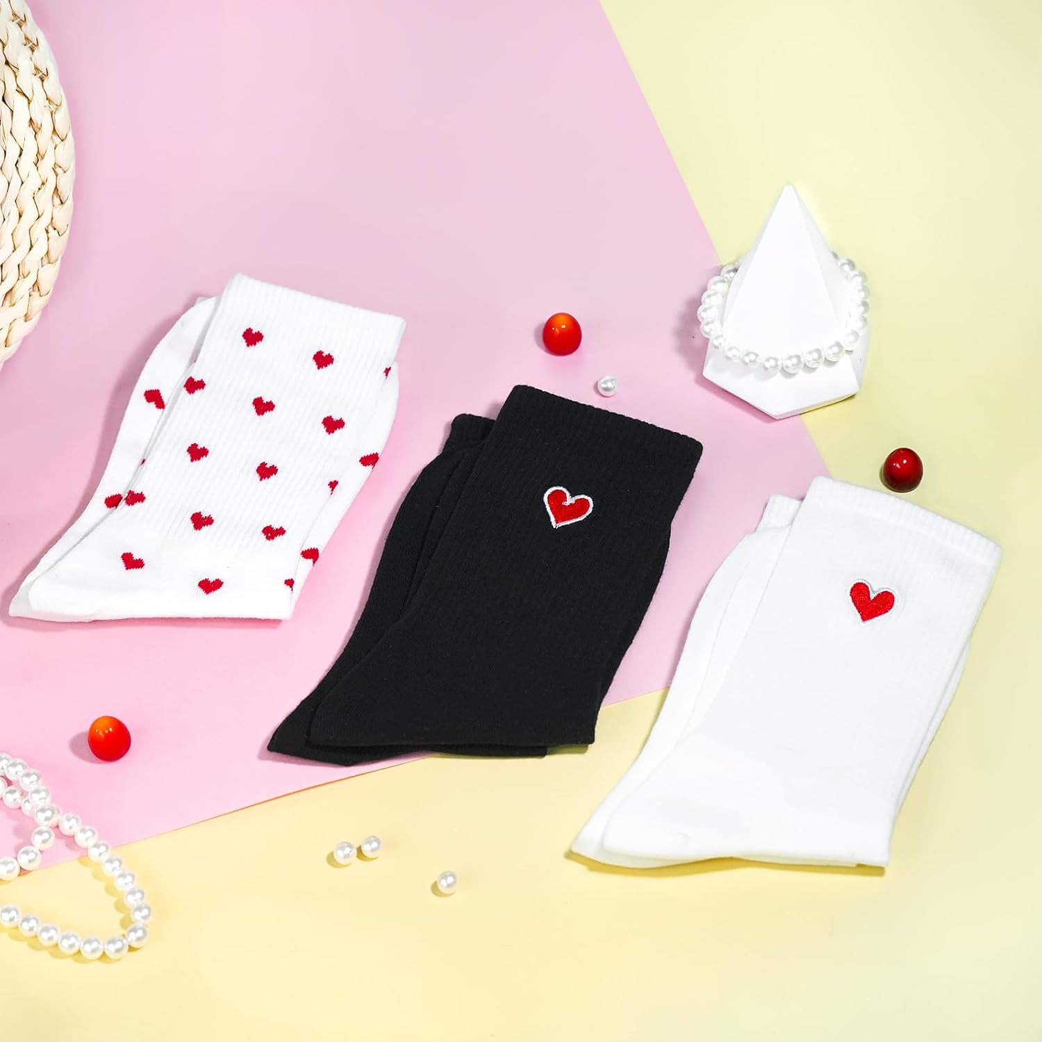 Ronglry Heart Socks for Women Valentines Socks for Women Heart Crew Socks Cute Cotton Womens Socks Valentines Gifts - Image 4