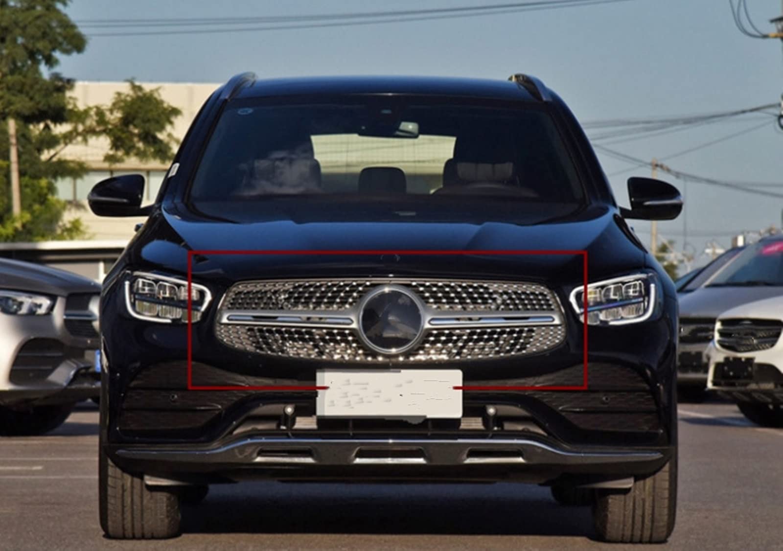 CHEVVY Griglia Anteriore Griglia Silver Diamond Style Griglia Superiore in Rete per Auto per Benz Classe GLC W253/X253 2020-2021 GLC250 GLC300 GLC350 Accessori