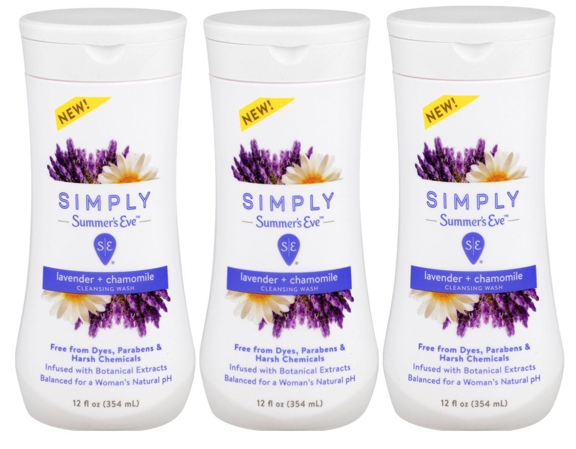 Summer's Eve Simply Cleansing Wash, Lavender And Chamomile, Ph Balanced, Free From Harsh Chemicals And Dyes, 12 Fl Oz, Pack Of 3